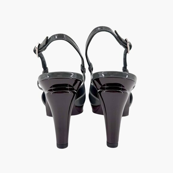 Chanel Gray Burgundy Patent Cap Toe Slingback Platform Pumps Size 37.5 US 6.5–7 - Picture 7 of 15